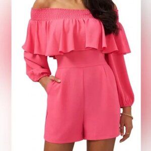 1. STATE Juneberry One Piece Off the Shoulder Ruffle Romper Pockets Size S